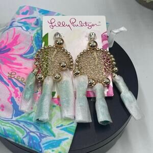 Lilly Pulitzer Sea Dreamer Tassel Dangle Earrings Agave Green Gold Tone‎